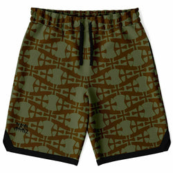 Lightweight brown mesh Basketball Shorts- Crusaders print