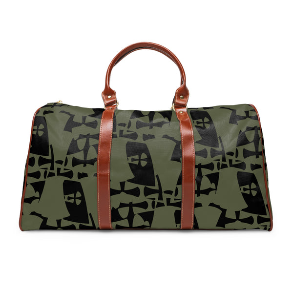 Black-Green Waterproof Travel Bag-Allover Crusader Print