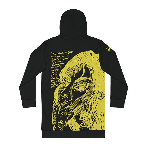 Women's Black Hoodie Dress-No fear Yellow Illustration