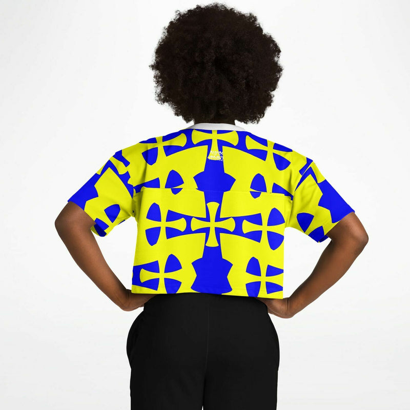 Blue-Yellow Crusader Cropped Football Jersey