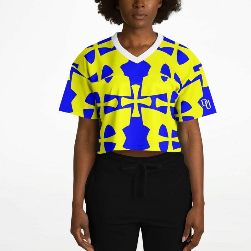 Blue-Yellow Crusader Cropped Football Jersey