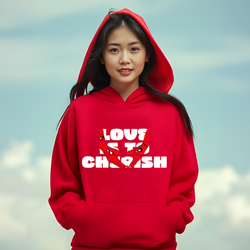 Cherish Valentine Heavy Blend Red Hoodie Valentine's Day Merch Artsy 