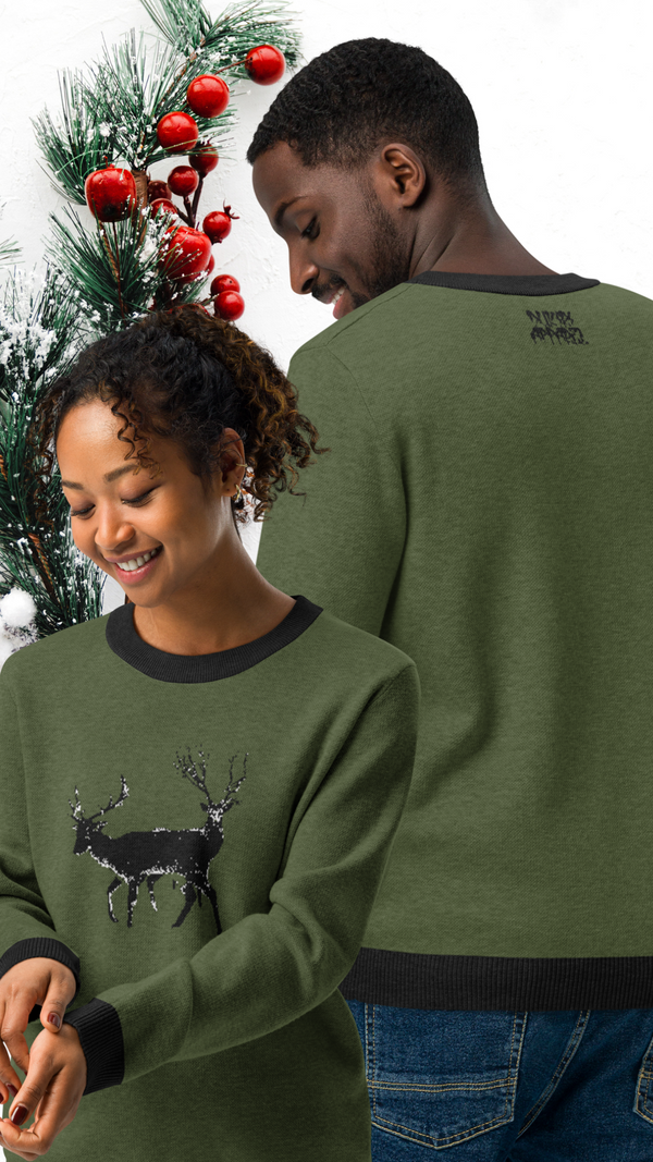 Reindeer Green Christmas Knitted Crew Neck Sweater