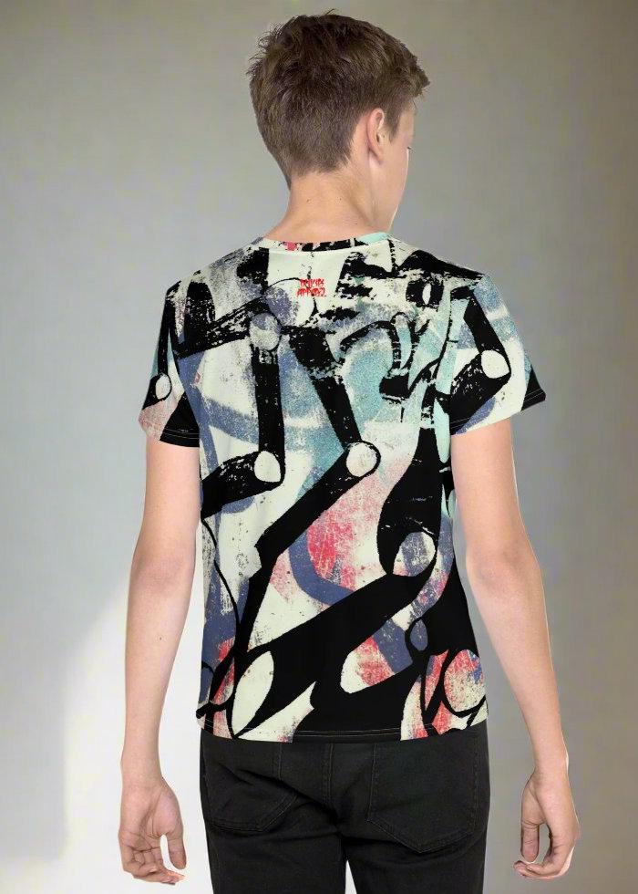 dukiri-apparel-all-over-print-robot-arms-graffiti-youth-crew-neck-t-shirt-boy-back