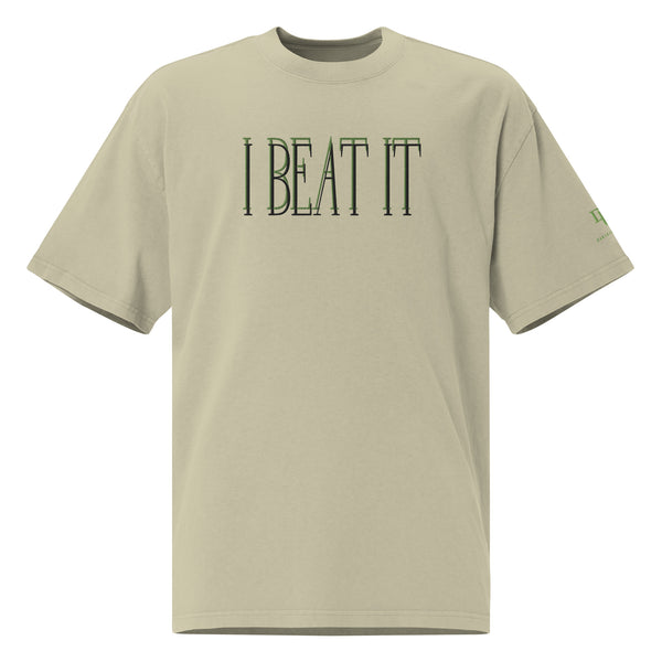 Oversized faded Kiwi t-shirt-Embroidered "I Beat it" Print