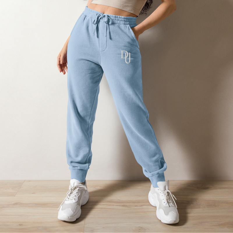 Blue pigment-dyed sweatpants-jersey lined pockets