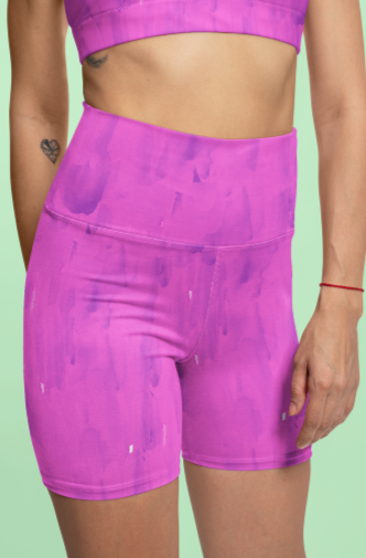 High-waisted purple biker shorts to use for yoga and athleisure